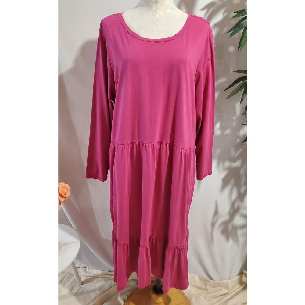 Logo Lori Goldstein Cotton Modal Regular Tiered Maxi Dress 2X Pink Prairie